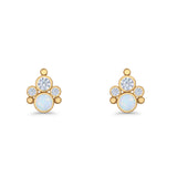Paw Print Stud Earring Lab Created Opal & Cubic Zirconia 925 Sterling Silver