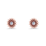 Sunflower Stud Earring 8.6mm Lab Created Opal Oxidized 925 Sterling Silver