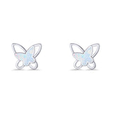 Butterfly Stud Earring Lab Created Opal Push Back 925 Sterling Silver
