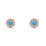 Sunflower Stud Earring 8.8mm Lab Created Opal Oxidized 925 Sterling Silver