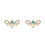 Bee Butterfly Stud Earring Lab Created Opal Push Back 925 Sterling Silver