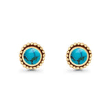 Round Lab Created Opal Beaded Oxidized Stud Earring 925 Sterling Silver