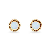 Round Lab Created Opal Beaded Oxidized Stud Earring 925 Sterling Silver