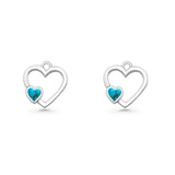 Heart Fishhook Earrings 13.2mm Lab Created Opal Oxidized 925 Sterling Silver