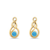 Round 21.5mm Twisted Loop Drop Fishhook Earring Oxidized Lab Created Opal 925 Sterling Silver