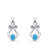 Oval Lab Created Opal 22.6mm Scroll Fishhook Earring 925 Sterling Silver