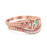 Two Piece Round Natural Stone Bridal Ring
