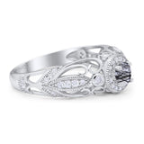 Art Deco Round Natural Stone Filigree Ring