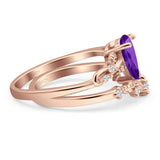 Two Piece Pear Natural Stone Chevron Ring