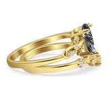 Two Piece Pear Natural Stone Chevron Ring