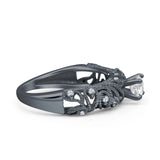 Art Deco 6.2mm Round Cubic Zirconia Beaded Filigree Ring 925 Sterling Silver