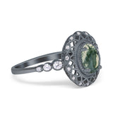 Art Deco Oval Natural Stone Beaded Ring
