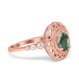 Art Deco Oval Natural Stone Beaded Ring