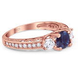 Three Stone Art Deco Round Natural Stone Ring