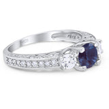 Three Stone Art Deco Round Natural Stone Ring