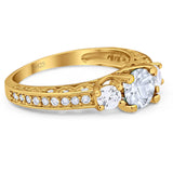 Three Stone Art Deco Round Natural Stone Ring