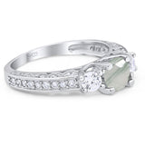 Three Stone Art Deco Round Natural Stone Ring