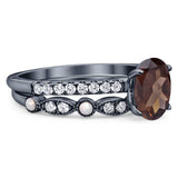 Two Piece Oval Natural Stone Bridal Ring