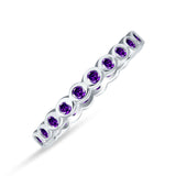 Minimalist 3mm Full Eternity Band Bezel Set Amethyst CZ 925 Sterling Silver