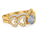 Two Piece Round Natural Stone Art Deco Ring