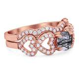 Two Piece Round Natural Stone Art Deco Ring