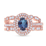 Three Piece Oval Natural Stone Bridal Ring