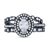 Three Piece Oval Natural Stone Bridal Ring