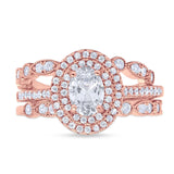 Three Piece Oval Natural Stone Bridal Ring