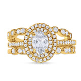 Three Piece Oval Natural Stone Bridal Ring