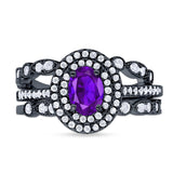 Three Piece Oval Natural Stone Bridal Ring