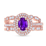 Three Piece Oval Natural Stone Bridal Ring