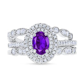 Three Piece Oval Natural Stone Bridal Ring