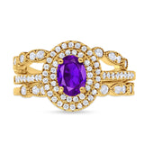 Three Piece Oval Natural Stone Bridal Ring