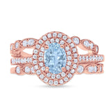 Three Piece Oval Natural Stone Bridal Ring
