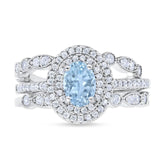 Three Piece Oval Natural Stone Bridal Ring