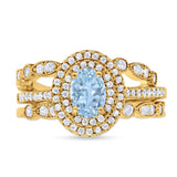 Three Piece Oval Natural Stone Bridal Ring