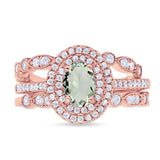 Three Piece Oval Natural Stone Bridal Ring