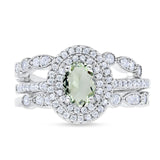 Three Piece Oval Natural Stone Bridal Ring
