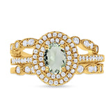Three Piece Oval Natural Stone Bridal Ring