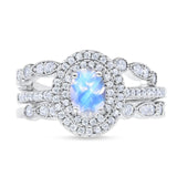 Three Piece Oval Natural Stone Bridal Ring