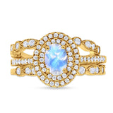 Three Piece Oval Natural Stone Bridal Ring