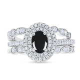 Three Piece Oval Natural Stone Bridal Ring