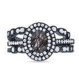 Three Piece Oval Natural Stone Bridal Ring
