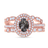 Three Piece Oval Natural Stone Bridal Ring