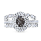 Three Piece Oval Natural Stone Bridal Ring