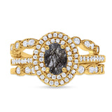 Three Piece Oval Natural Stone Bridal Ring