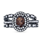 Three Piece Oval Natural Stone Bridal Ring