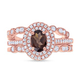 Three Piece Oval Natural Stone Bridal Ring