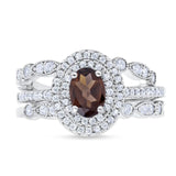 Three Piece Oval Natural Stone Bridal Ring