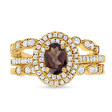 Three Piece Oval Natural Stone Bridal Ring